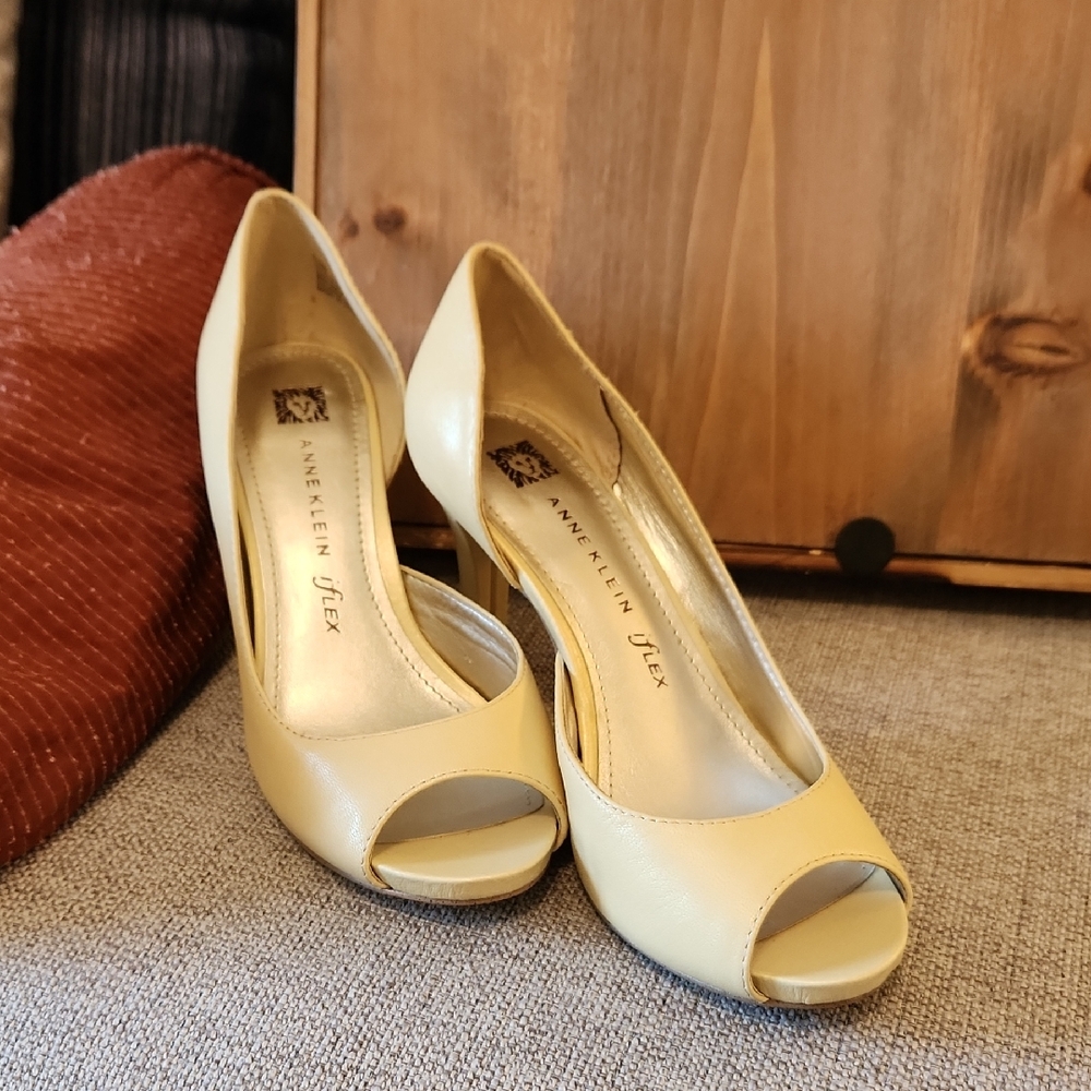 Anne Klein Yellow Stiletto Heels with Peep Toe